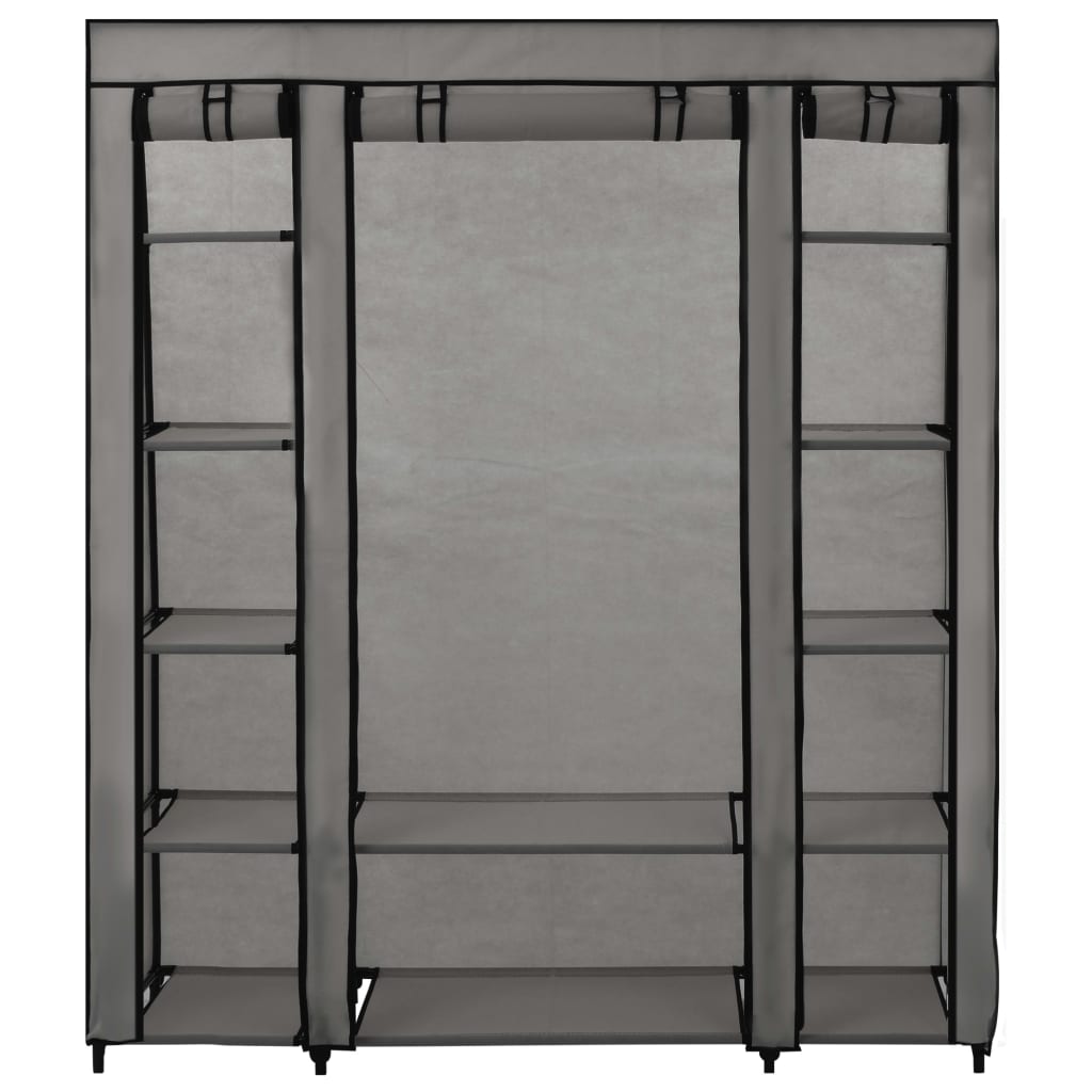 Kledingkast met vakken en stangen 150x45x176 cm stof grijs is nu te koop bij PeponiXL, paradijselijk wonen!