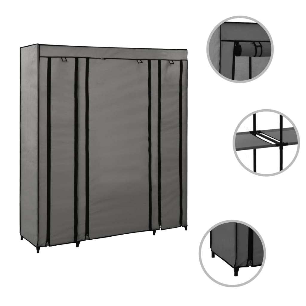 Kledingkast met vakken en stangen 150x45x176 cm stof grijs is nu te koop bij PeponiXL, paradijselijk wonen!