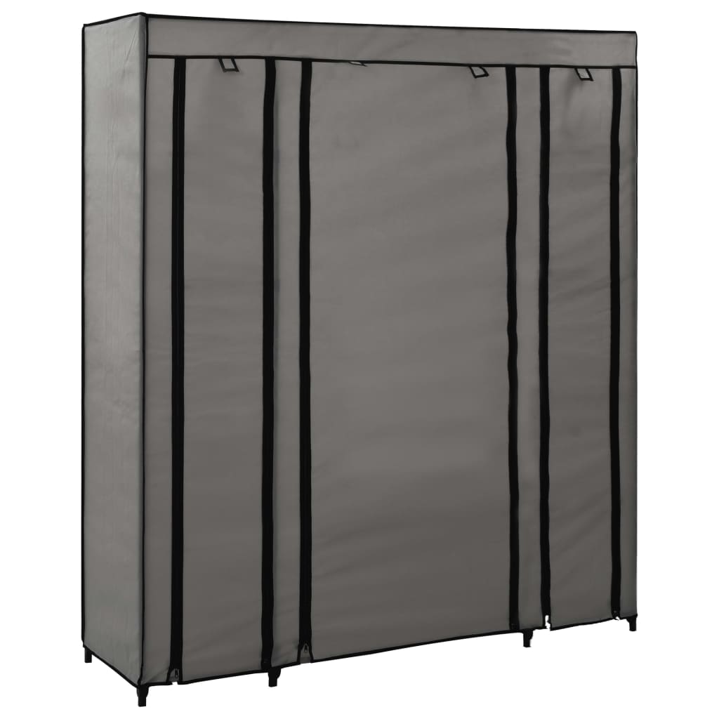 Kledingkast met vakken en stangen 150x45x176 cm stof grijs is nu te koop bij PeponiXL, paradijselijk wonen!