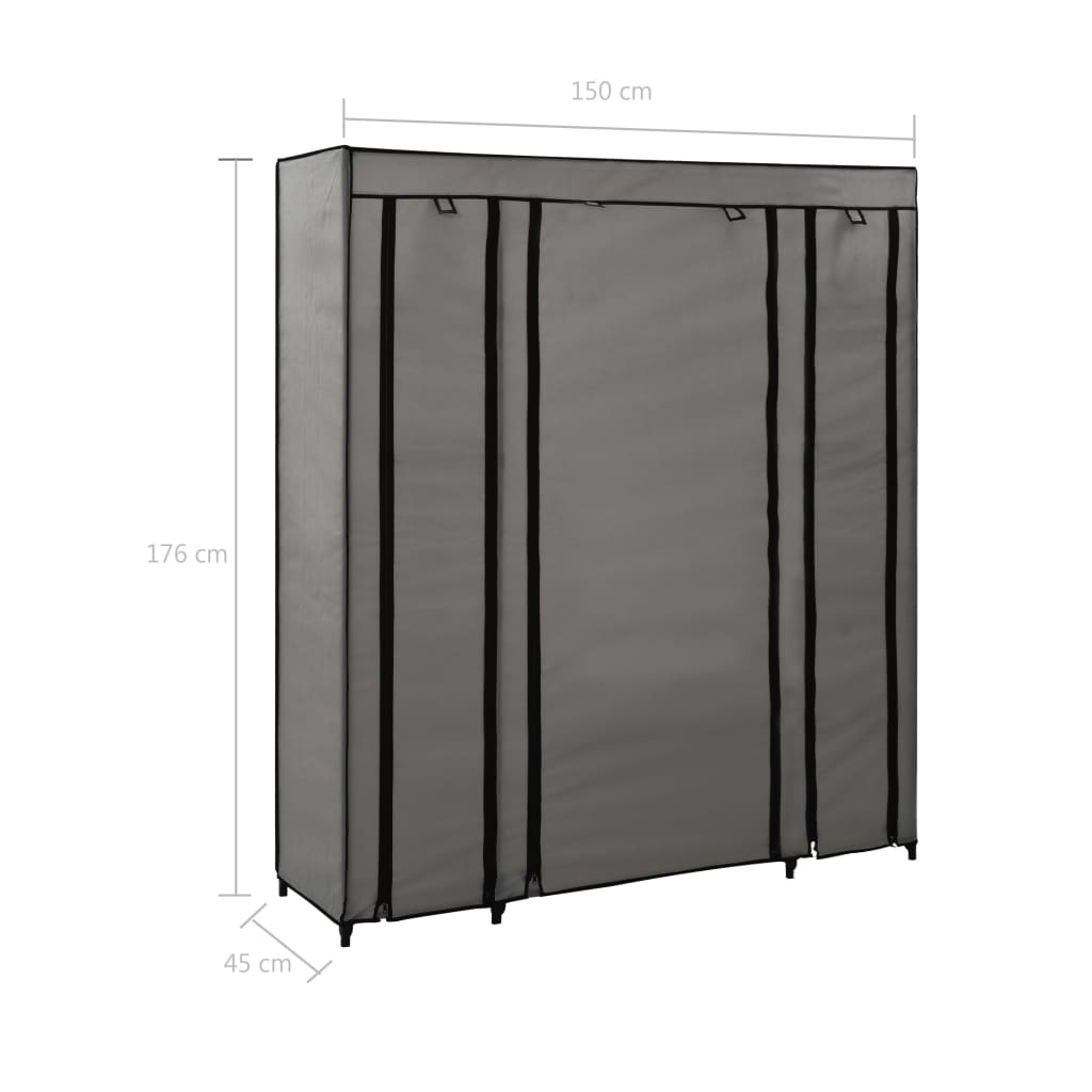 Kledingkast met vakken en stangen 150x45x176 cm stof grijs is nu te koop bij PeponiXL, paradijselijk wonen!