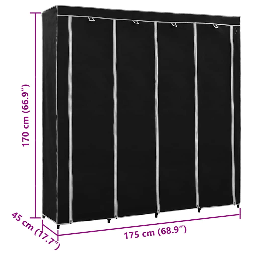 Kledingkast met 4 vakken 175x45x170 cm zwart is nu te koop bij PeponiXL, paradijselijk wonen!