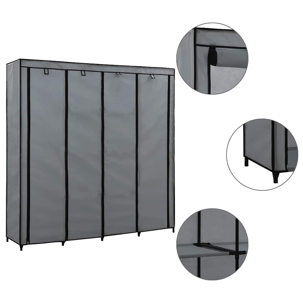 Kledingkast met 4 vakken 175x45x170 cm grijs is nu te koop bij PeponiXL, paradijselijk wonen!