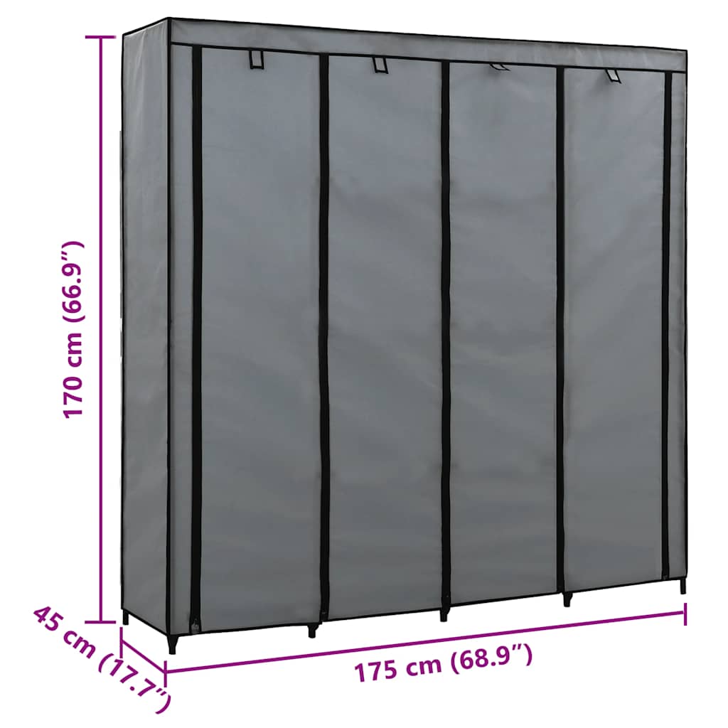 Kledingkast met 4 vakken 175x45x170 cm grijs is nu te koop bij PeponiXL, paradijselijk wonen!
