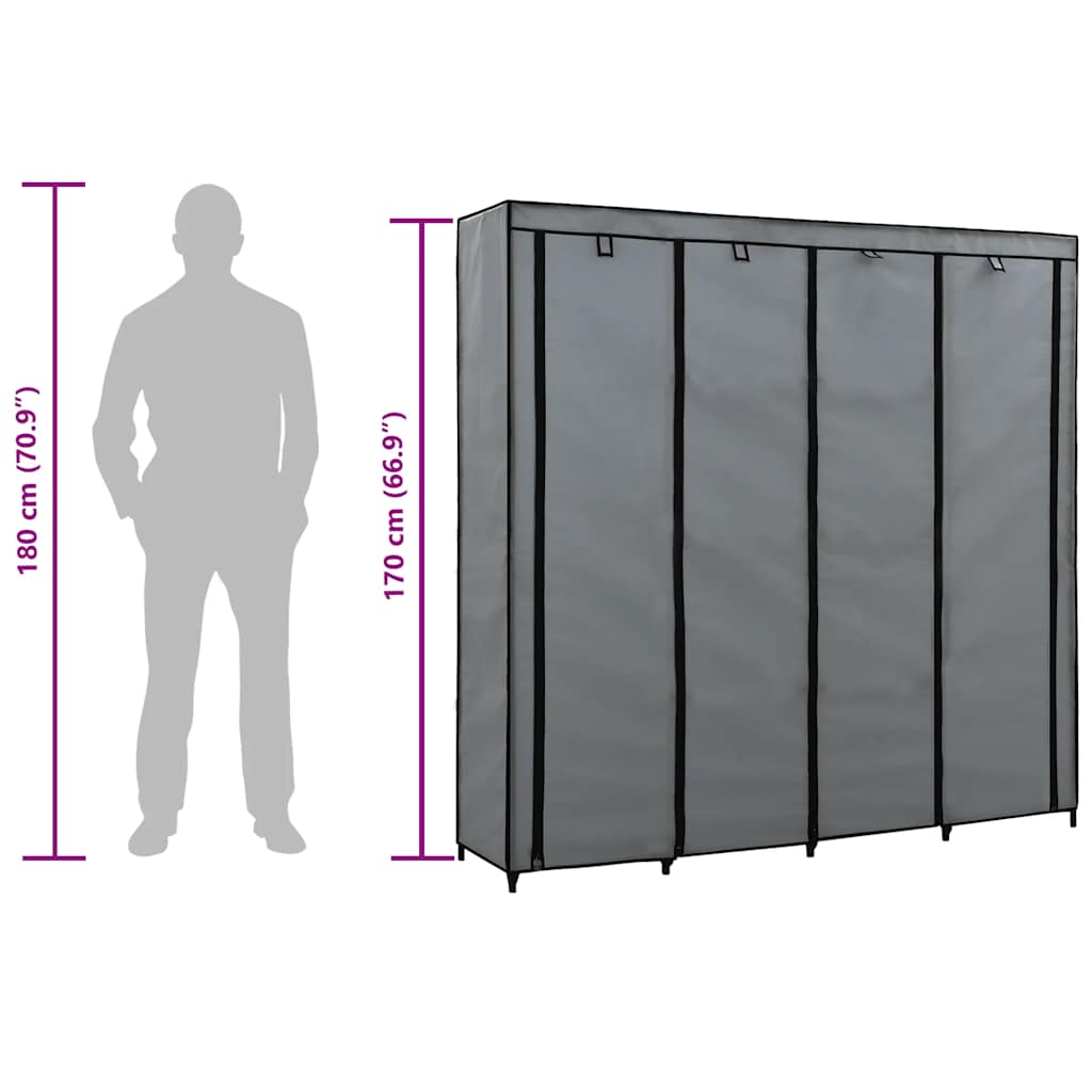 Kledingkast met 4 vakken 175x45x170 cm grijs is nu te koop bij PeponiXL, paradijselijk wonen!