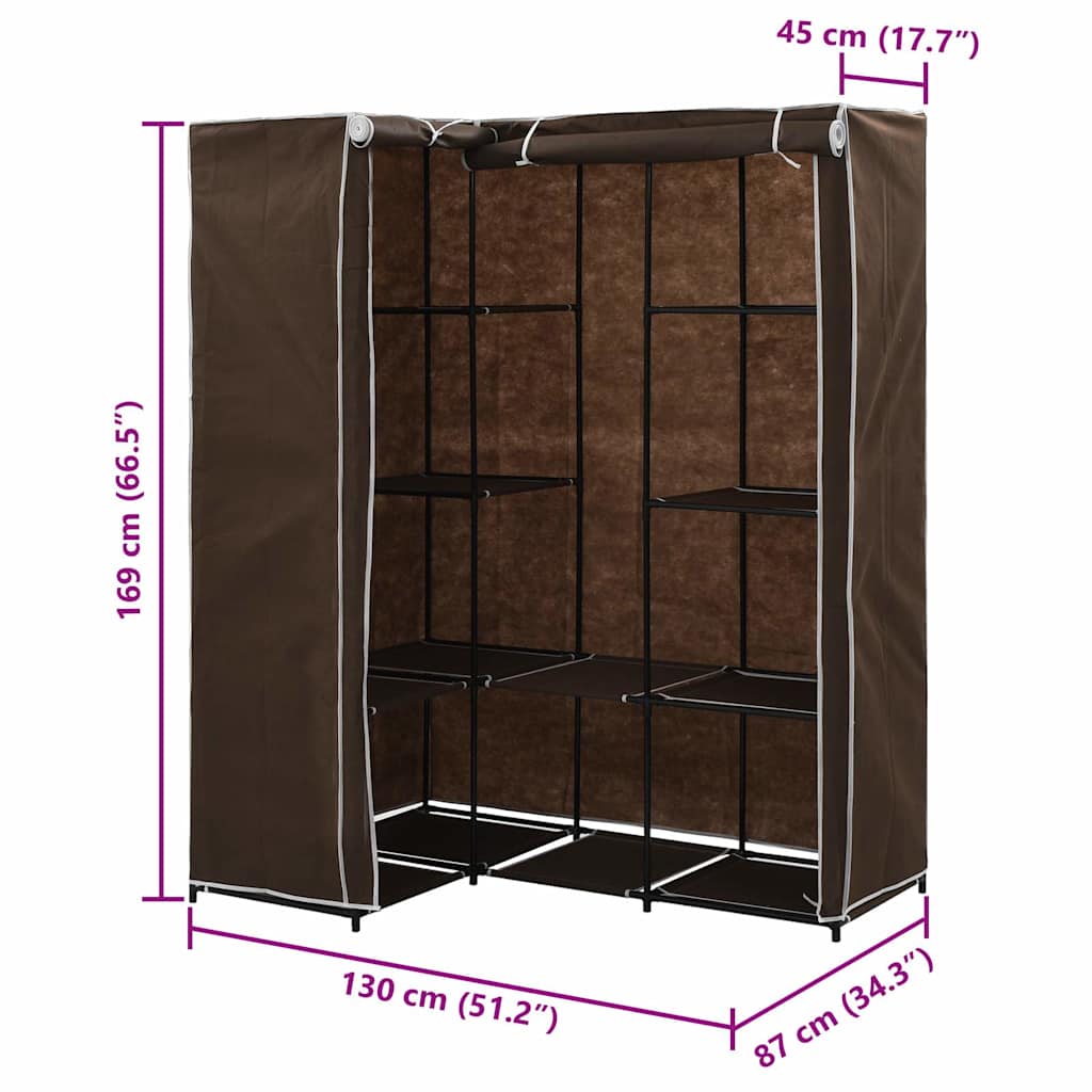Hoekkledingkast 130x87x169 cm bruin is nu te koop bij PeponiXL, paradijselijk wonen!