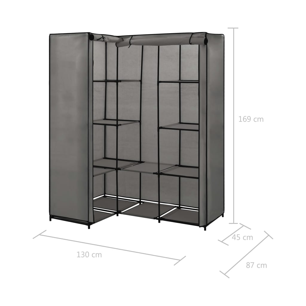 Hoekkledingkast 130x87x169 cm grijs is nu te koop bij PeponiXL, paradijselijk wonen!