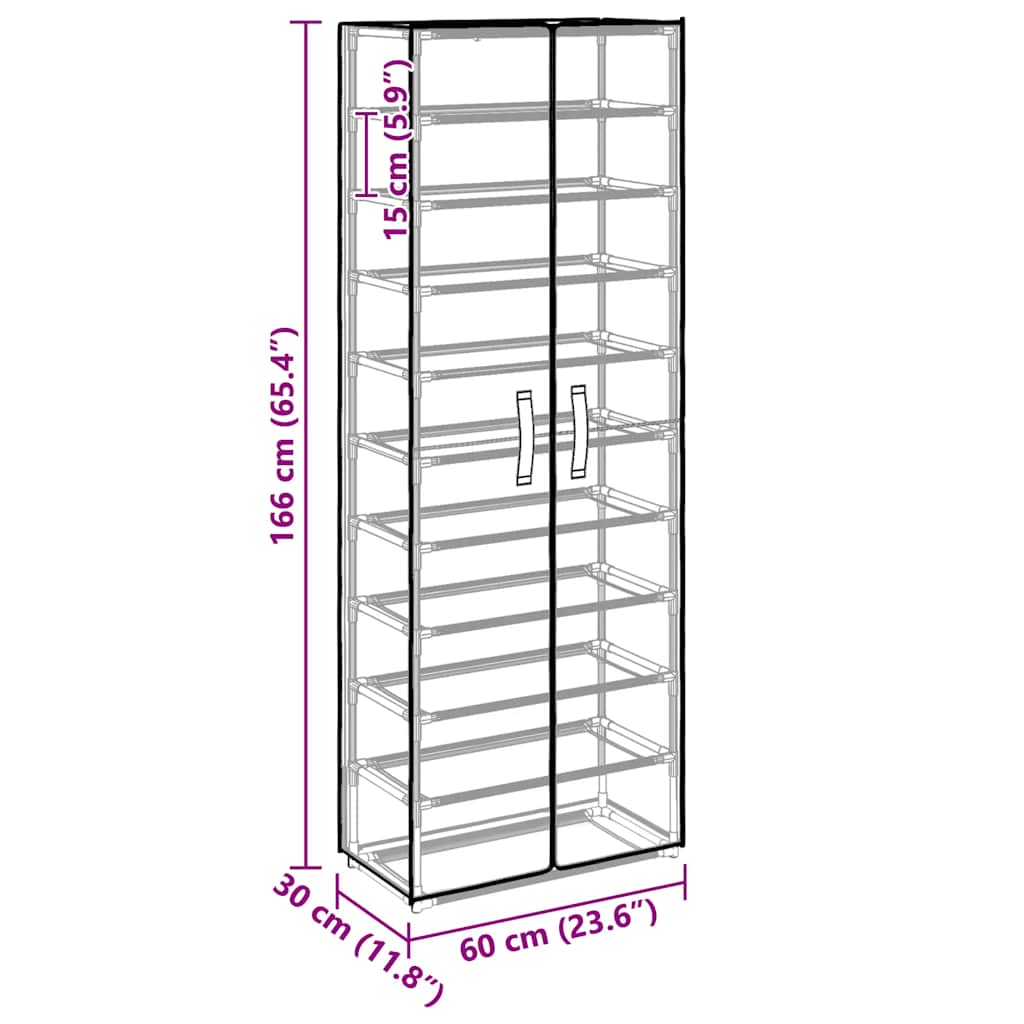 Schoenenkast 60x30x166 cm stof zwart