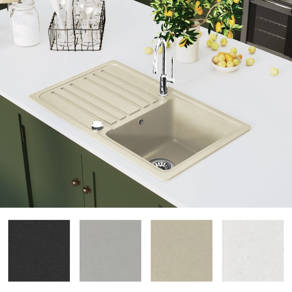 Gootsteen enkele bak graniet beige is nu te koop bij PeponiXL, paradijselijk wonen!