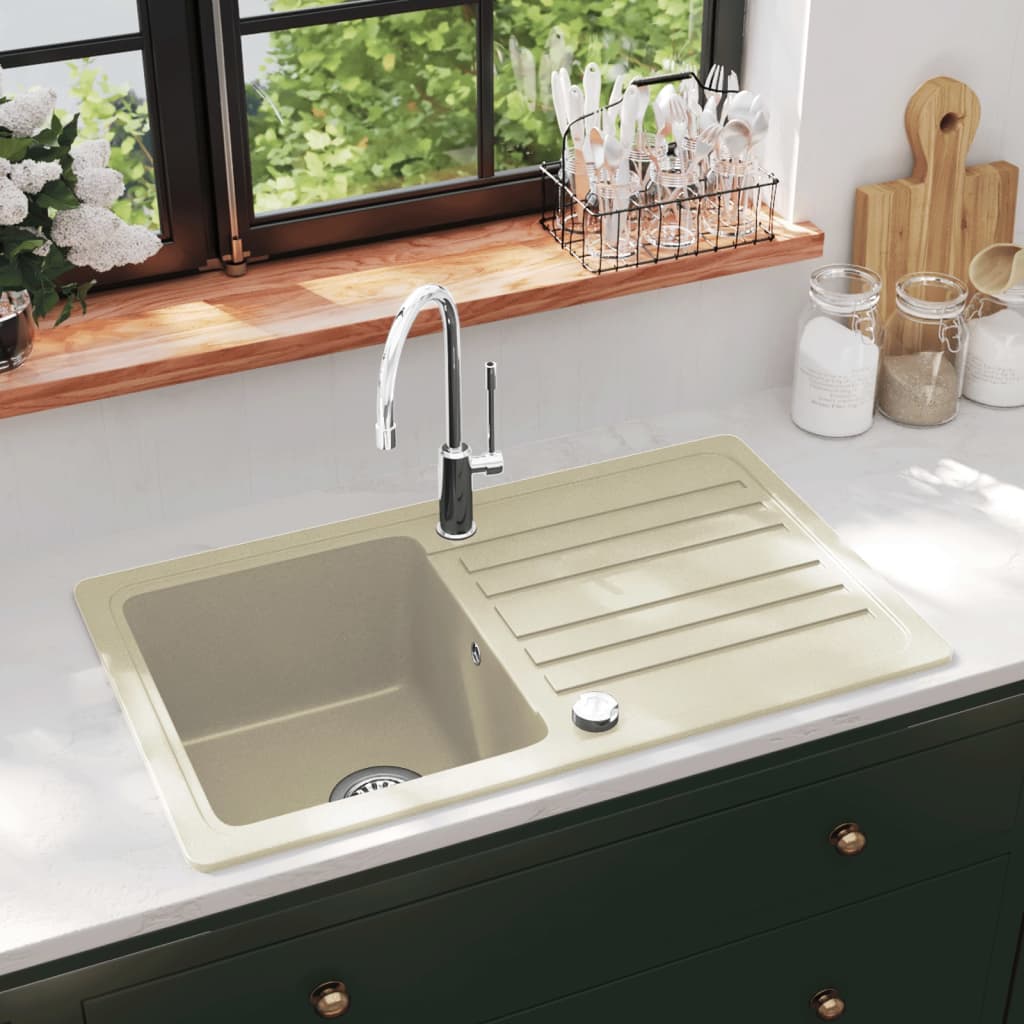 Gootsteen enkele bak graniet beige is nu te koop bij PeponiXL, paradijselijk wonen!