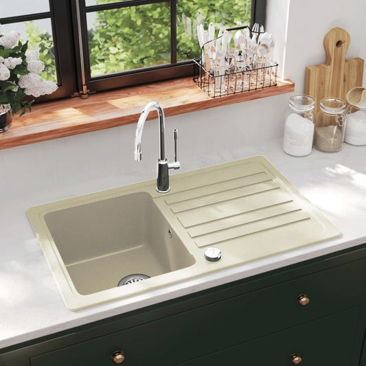 Gootsteen enkele bak graniet beige is nu te koop bij PeponiXL, paradijselijk wonen!