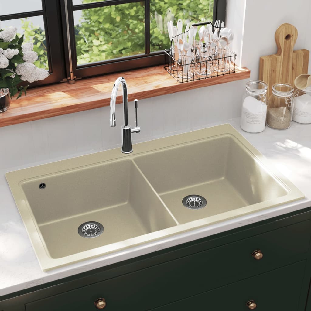 Gootsteen dubbele bakken graniet beige is nu te koop bij PeponiXL, paradijselijk wonen!