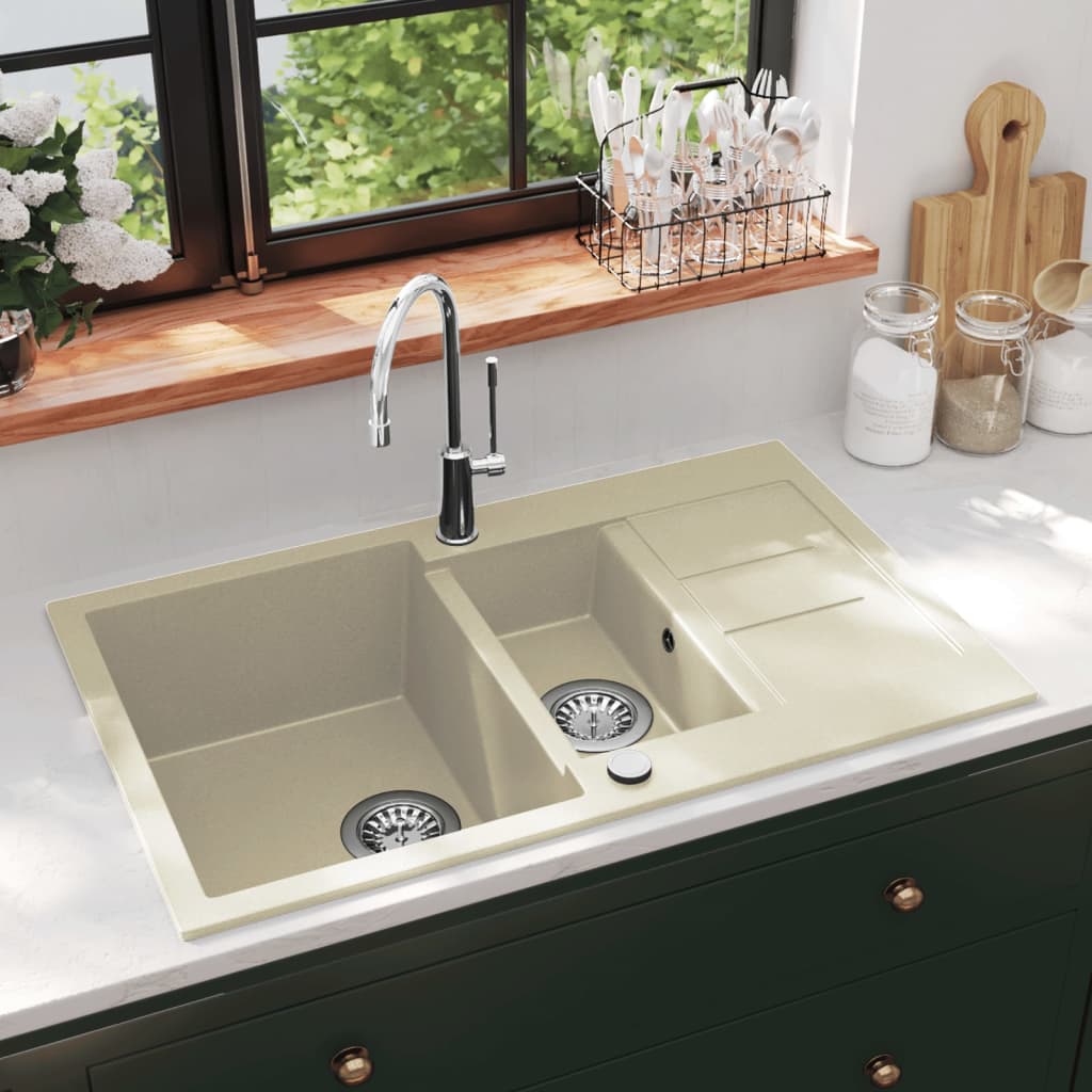 Gootsteen dubbele bakken graniet beige is nu te koop bij PeponiXL, paradijselijk wonen!