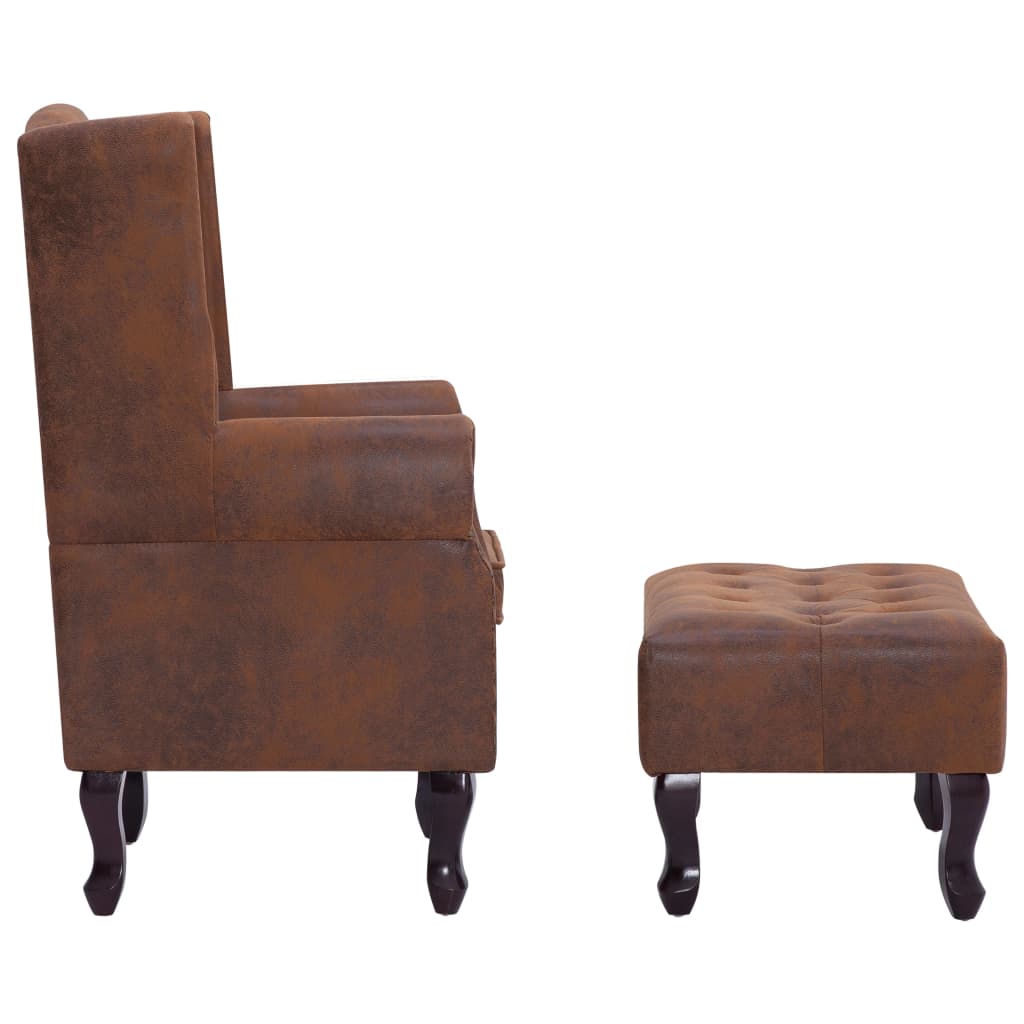 Fauteuil en voetenbank Chesterfield-stijl kunstsuède bruin is nu te koop bij PeponiXL, paradijselijk wonen!