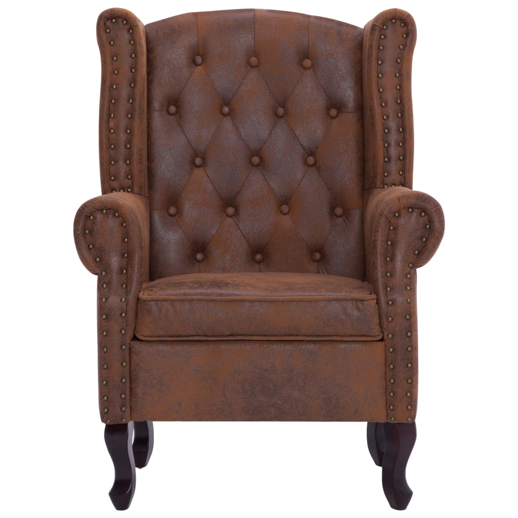 Fauteuil en voetenbank Chesterfield-stijl kunstsuède bruin is nu te koop bij PeponiXL, paradijselijk wonen!