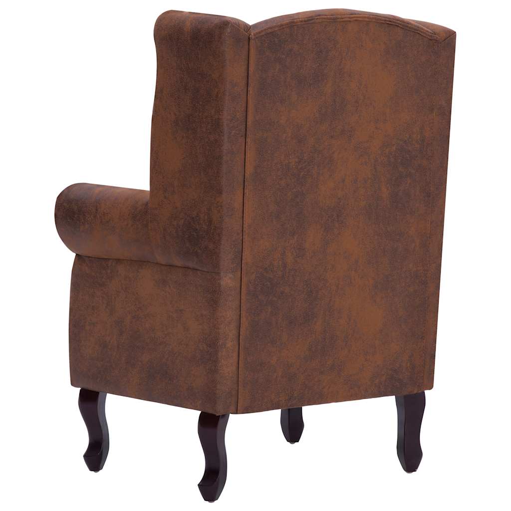 Fauteuil en voetenbank Chesterfield-stijl kunstsuède bruin is nu te koop bij PeponiXL, paradijselijk wonen!