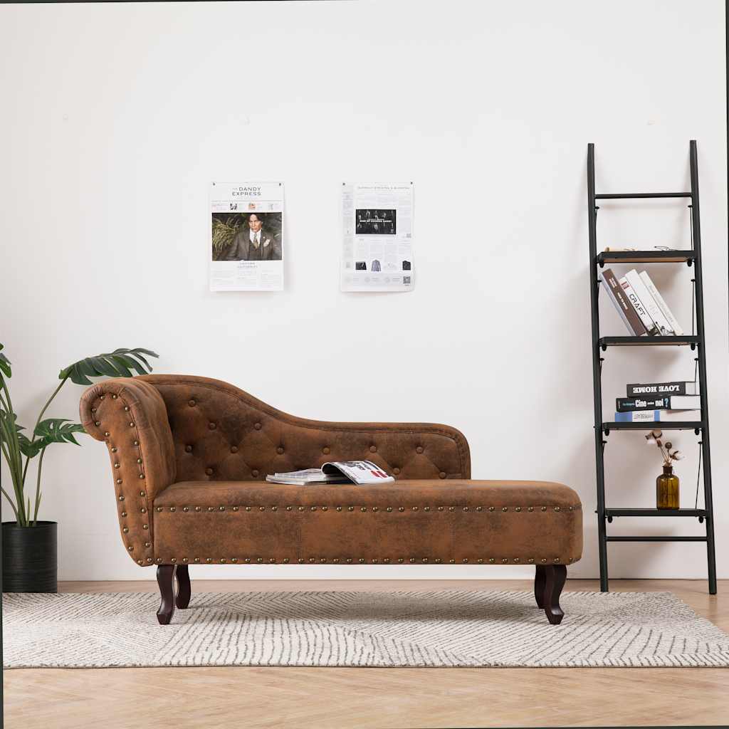 Chaise longue kunstsuède bruin is nu te koop bij PeponiXL, paradijselijk wonen!
