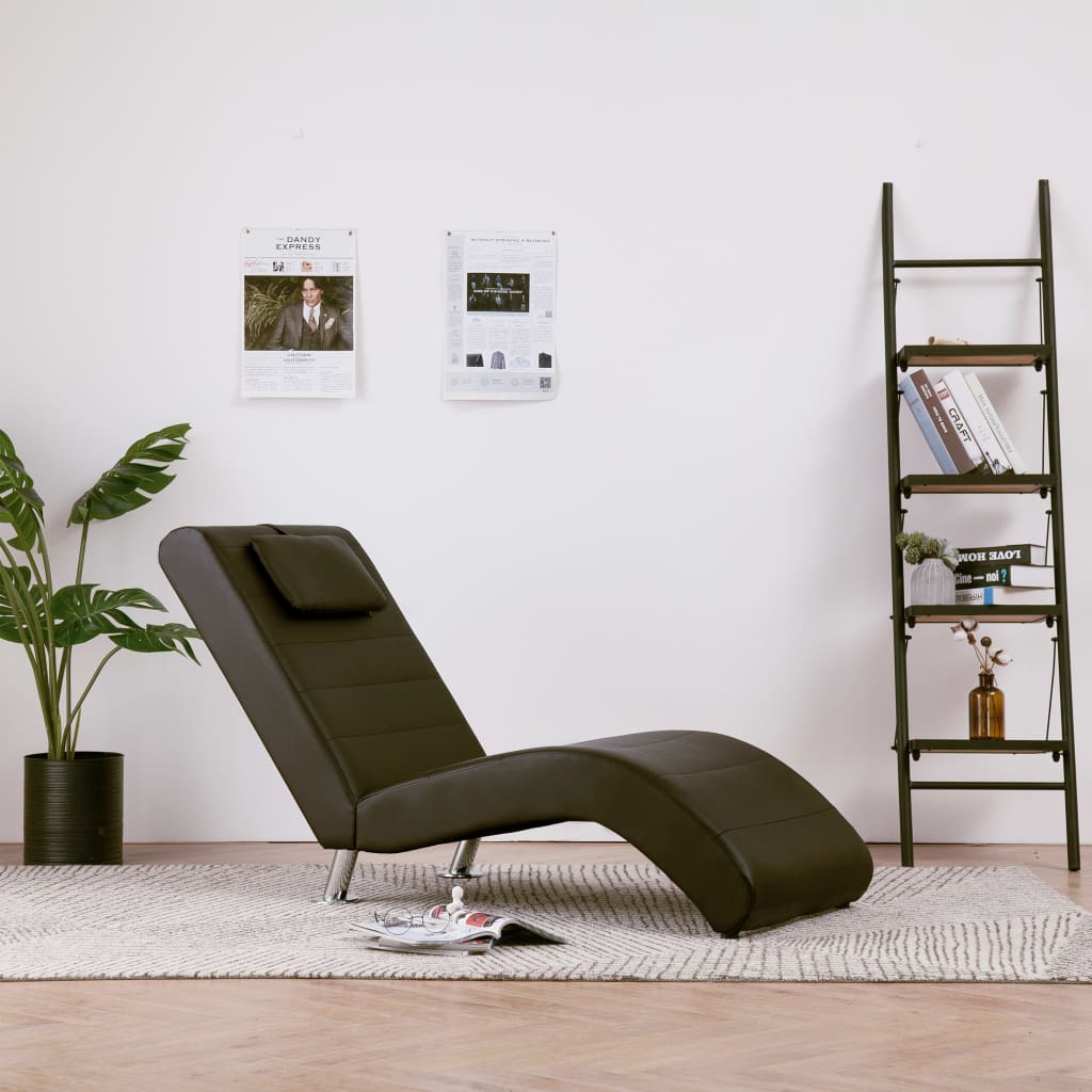 Chaise longue met kussen kunstleer bruin is nu te koop bij PeponiXL, paradijselijk wonen!