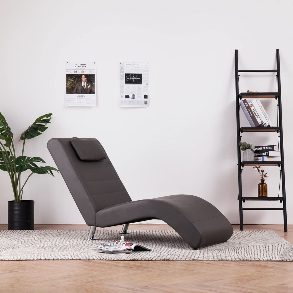 Chaise longue met kussen kunstleer grijs is nu te koop bij PeponiXL, paradijselijk wonen!