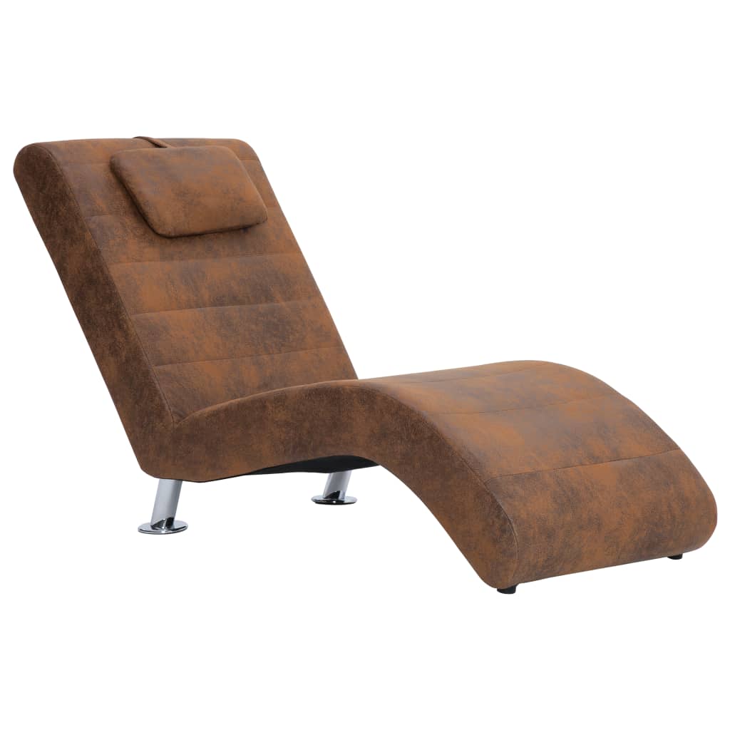 Chaise longue met kussen kunstsuède bruin is nu te koop bij PeponiXL, paradijselijk wonen!