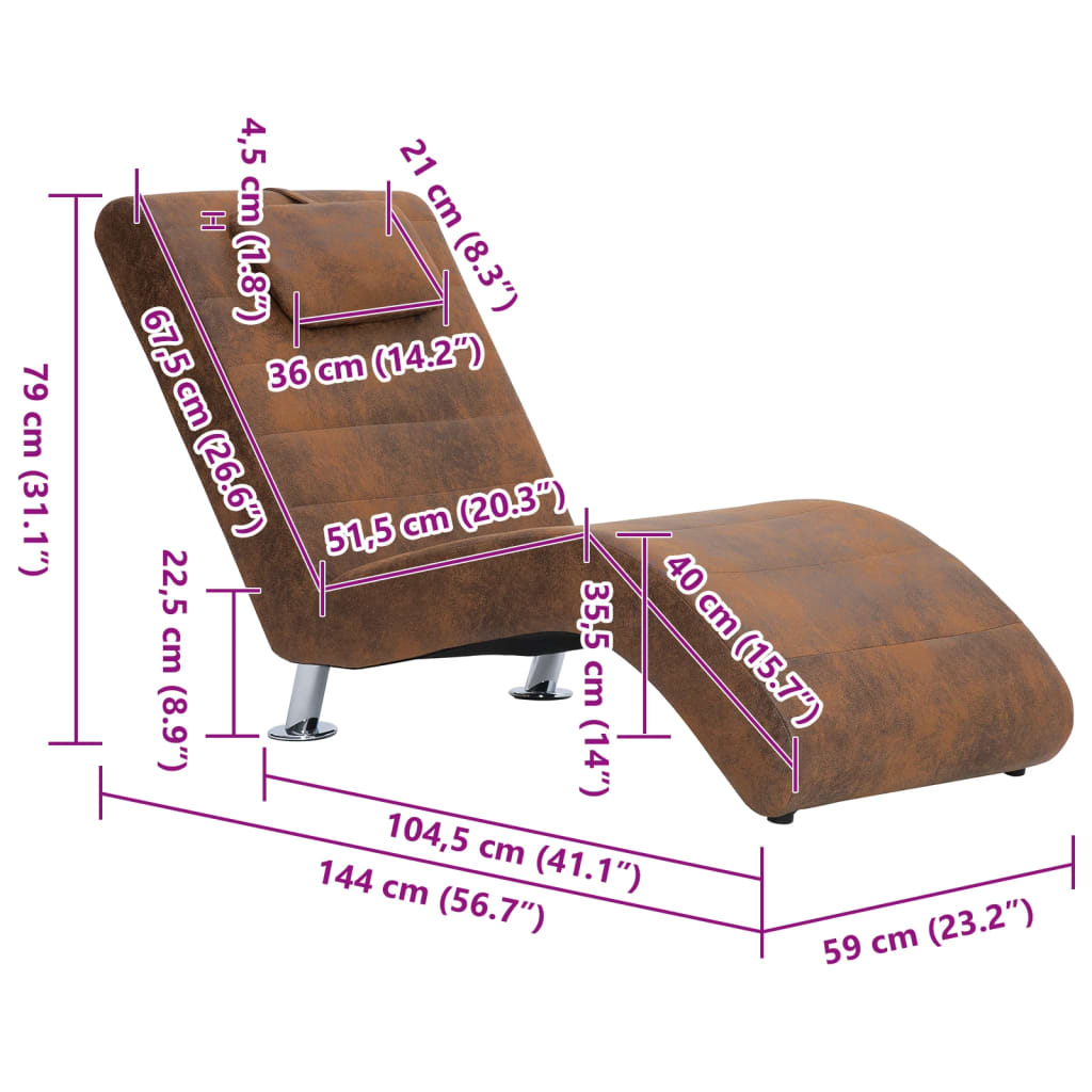Chaise longue met kussen kunstsuède bruin is nu te koop bij PeponiXL, paradijselijk wonen!