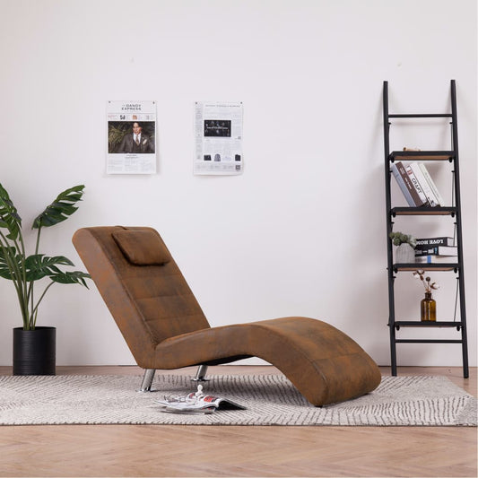 Chaise longue met kussen kunstsuède bruin is nu te koop bij PeponiXL, paradijselijk wonen!