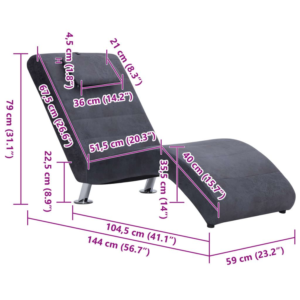 Chaise longue met kussen kunstsuède grijs is nu te koop bij PeponiXL, paradijselijk wonen!