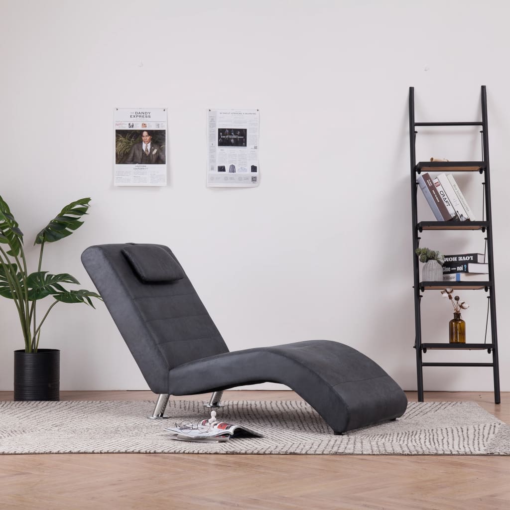 Chaise longue met kussen kunstsuède grijs is nu te koop bij PeponiXL, paradijselijk wonen!