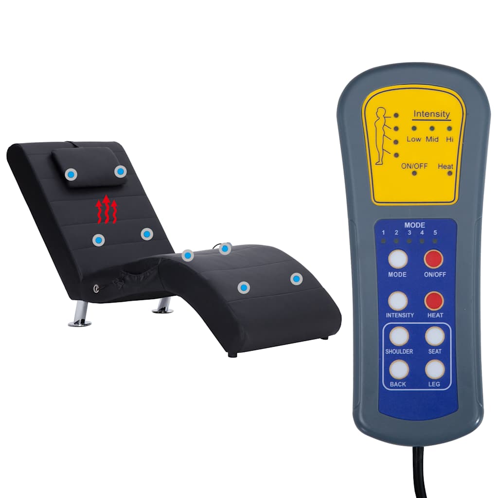 Massage chaise longue met kussen kunstleer zwart is nu te koop bij PeponiXL, paradijselijk wonen!