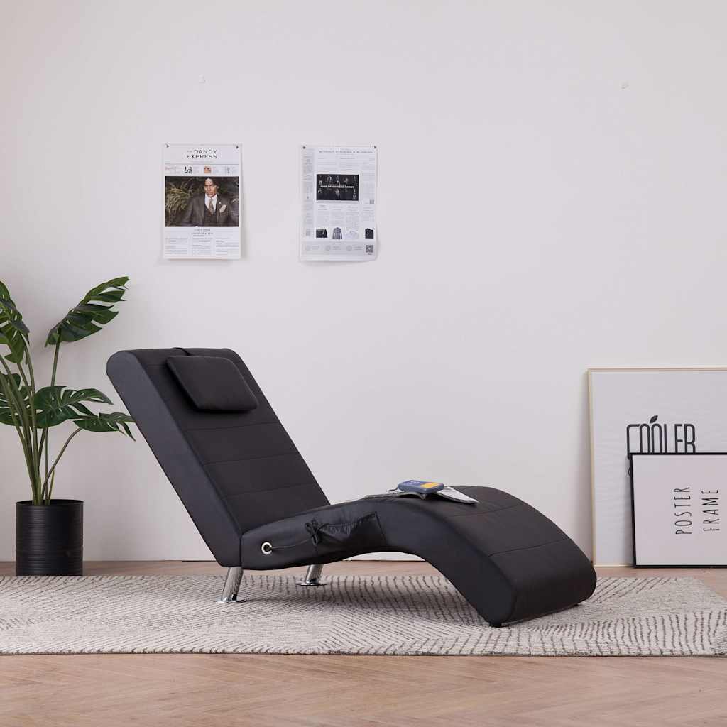 Massage chaise longue met kussen kunstleer zwart is nu te koop bij PeponiXL, paradijselijk wonen!