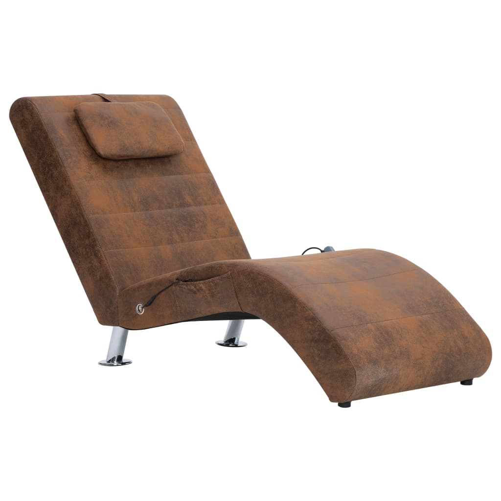 Massage chaise longue met kussen kunstsuède bruin is nu te koop bij PeponiXL, paradijselijk wonen!