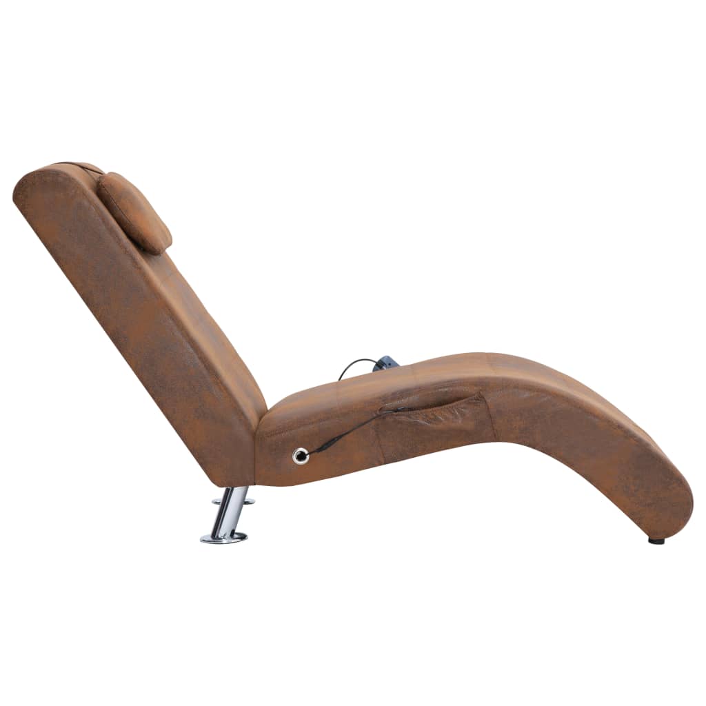 Massage chaise longue met kussen kunstsuède bruin is nu te koop bij PeponiXL, paradijselijk wonen!