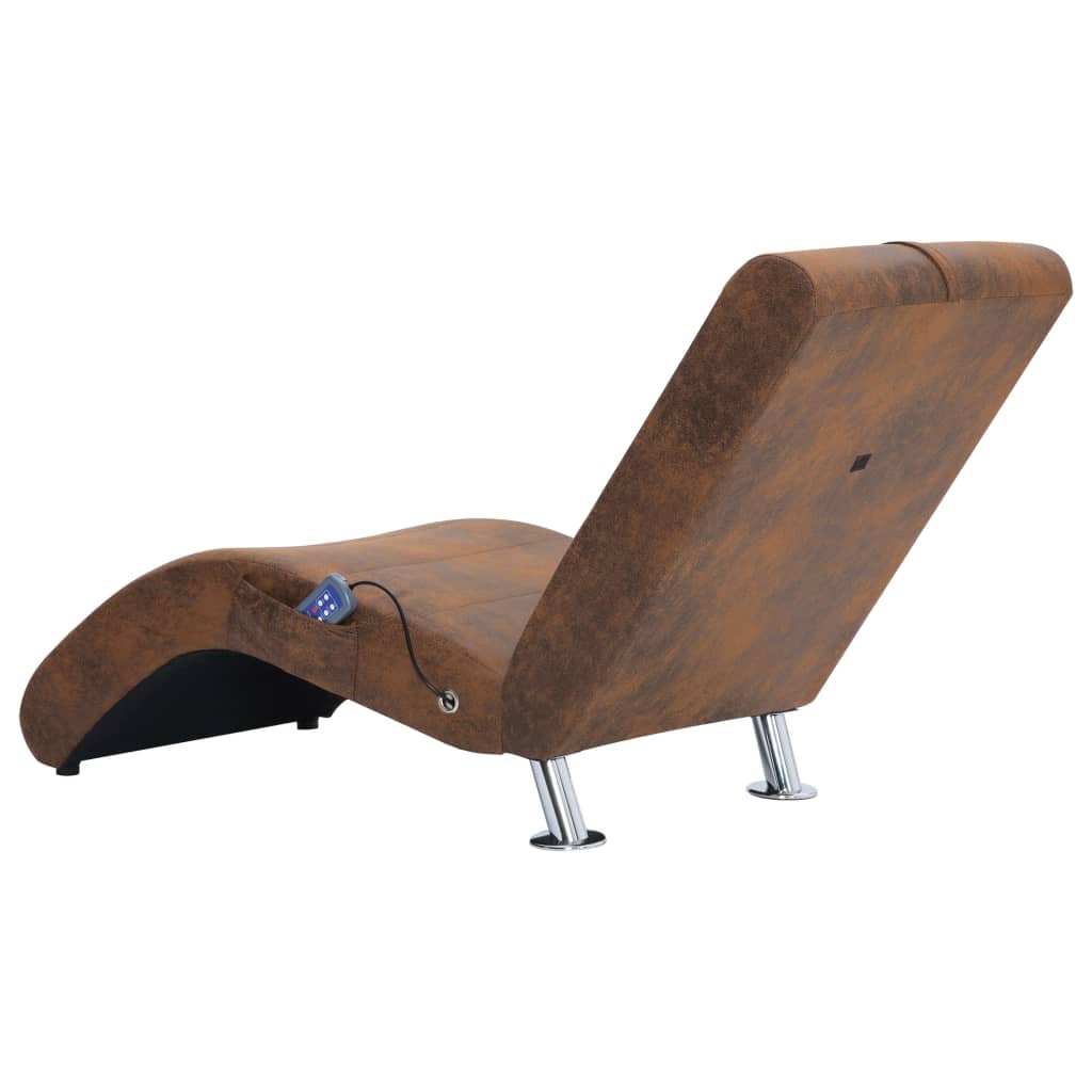 Massage chaise longue met kussen kunstsuède bruin is nu te koop bij PeponiXL, paradijselijk wonen!