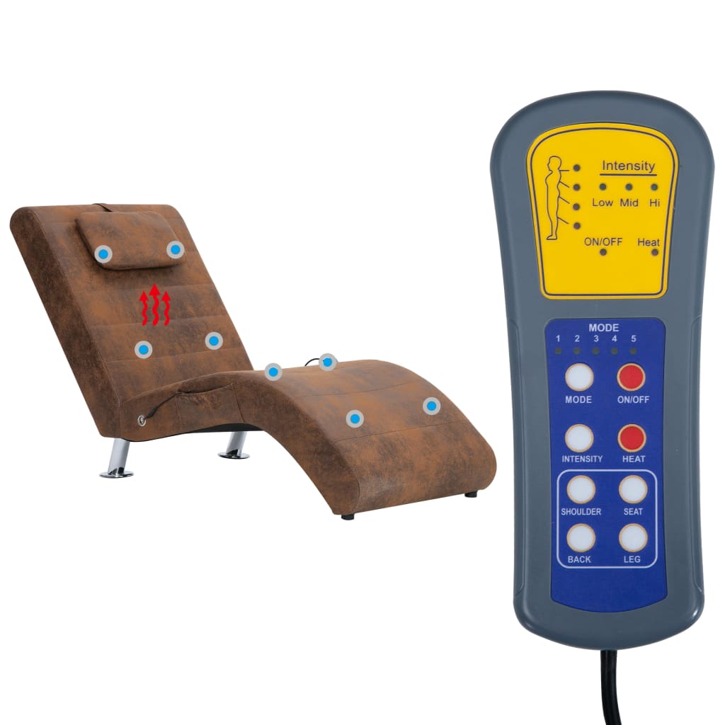 Massage chaise longue met kussen kunstsuède bruin is nu te koop bij PeponiXL, paradijselijk wonen!