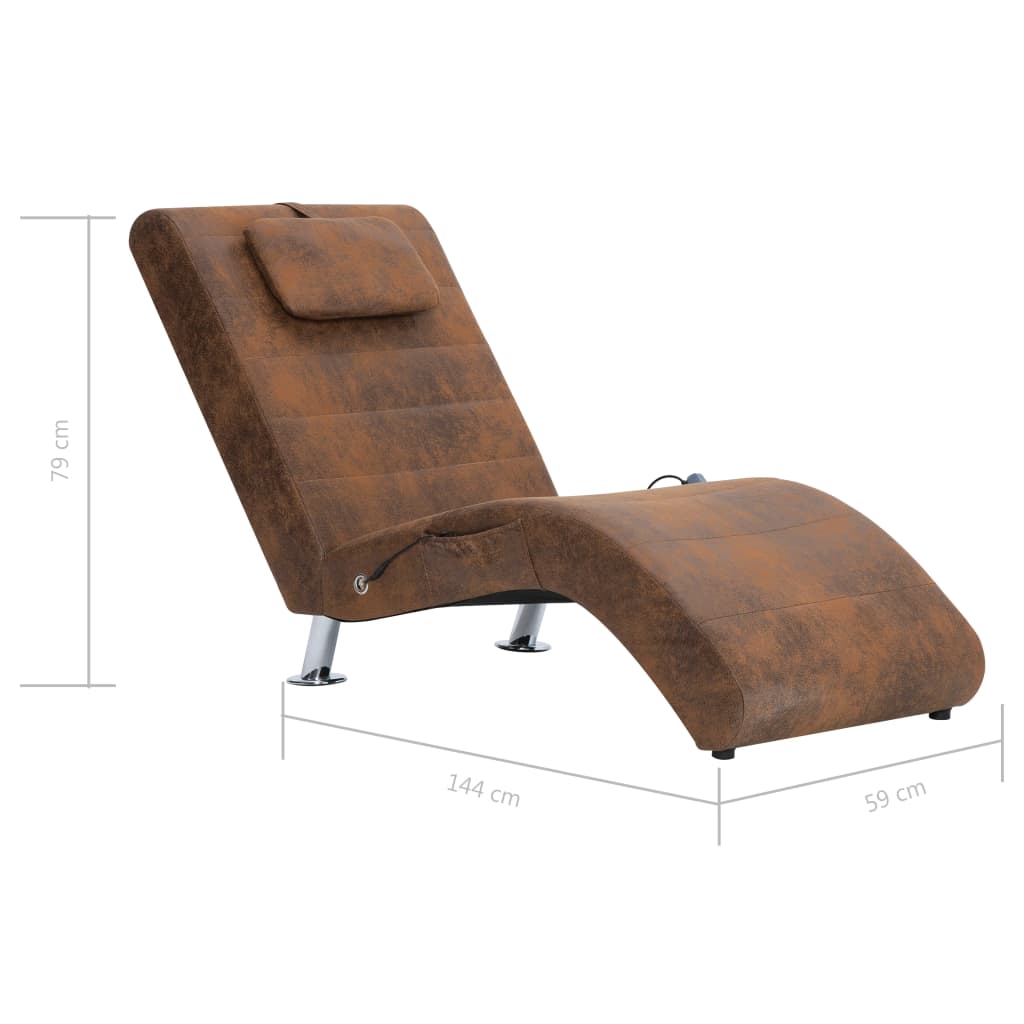 Massage chaise longue met kussen kunstsuède bruin is nu te koop bij PeponiXL, paradijselijk wonen!
