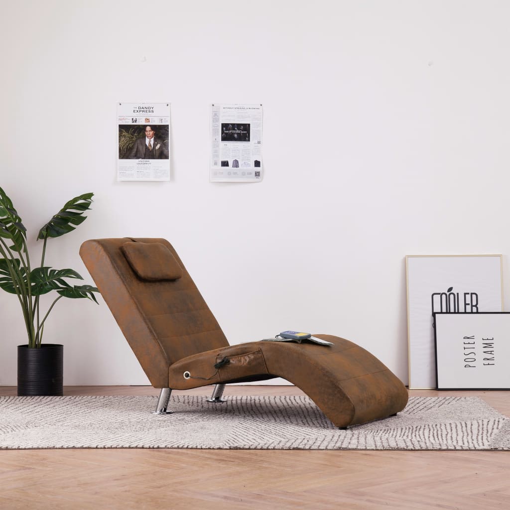 Massage chaise longue met kussen kunstsuède bruin is nu te koop bij PeponiXL, paradijselijk wonen!