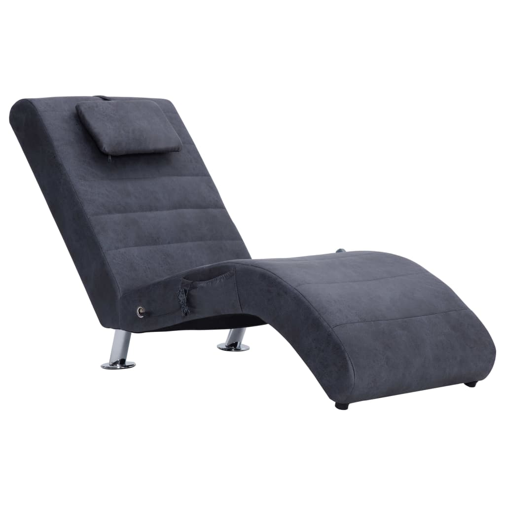 Massage chaise longue met kussen kunstsuède grijs is nu te koop bij PeponiXL, paradijselijk wonen!