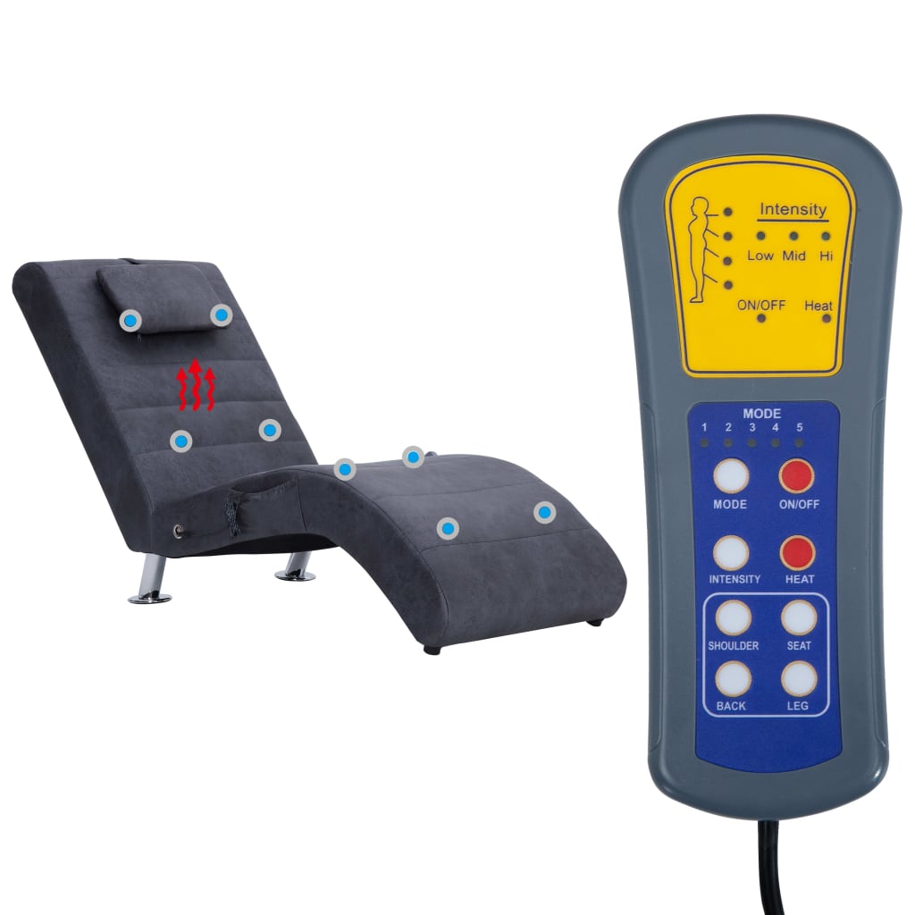 Massage chaise longue met kussen kunstsuède grijs is nu te koop bij PeponiXL, paradijselijk wonen!
