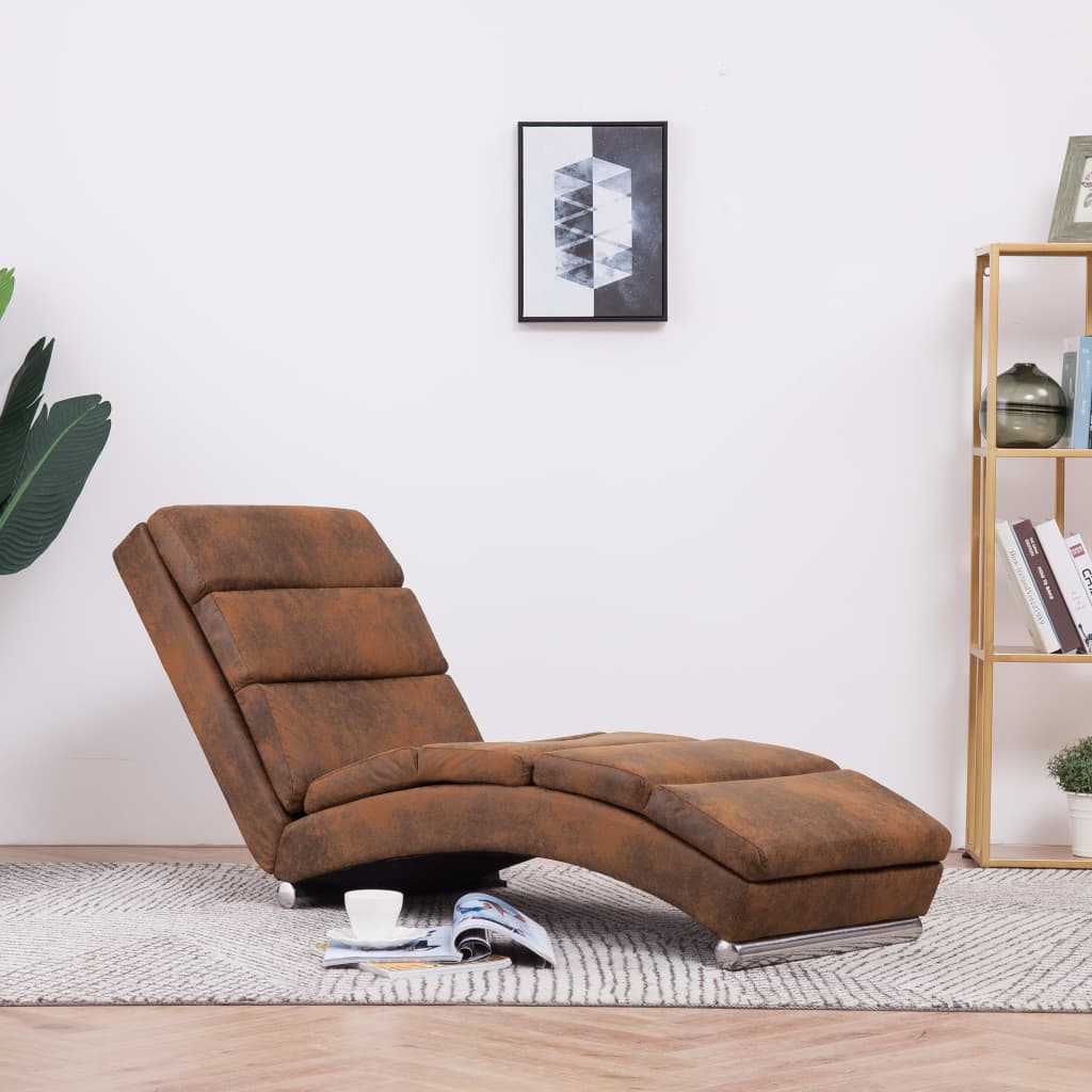Chaise longue kunstsuède bruin is nu te koop bij PeponiXL, paradijselijk wonen!