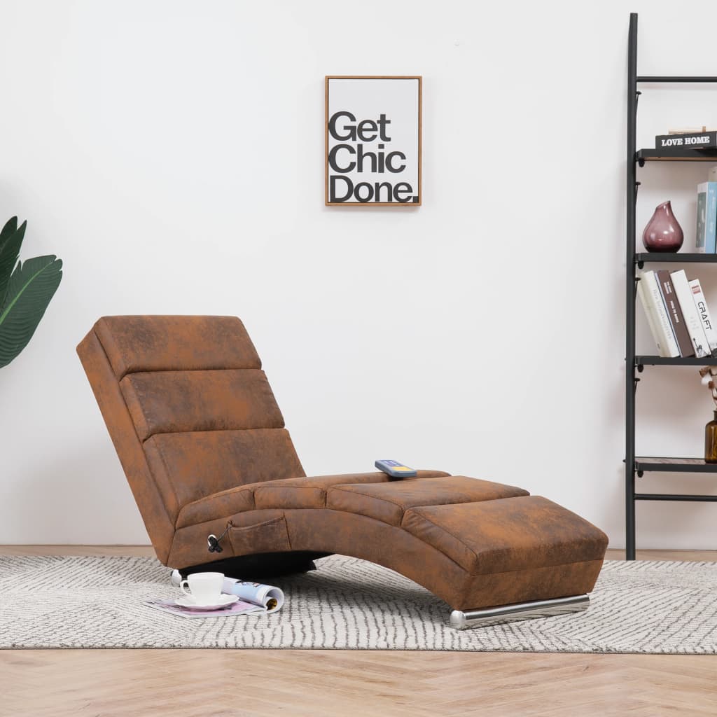 Massage chaise longue kunstsuède bruin is nu te koop bij PeponiXL, paradijselijk wonen!