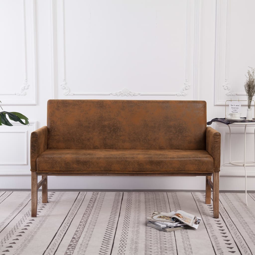 Bankje met armleuning 140 cm kunstsuède bruin is nu te koop bij PeponiXL, paradijselijk wonen!