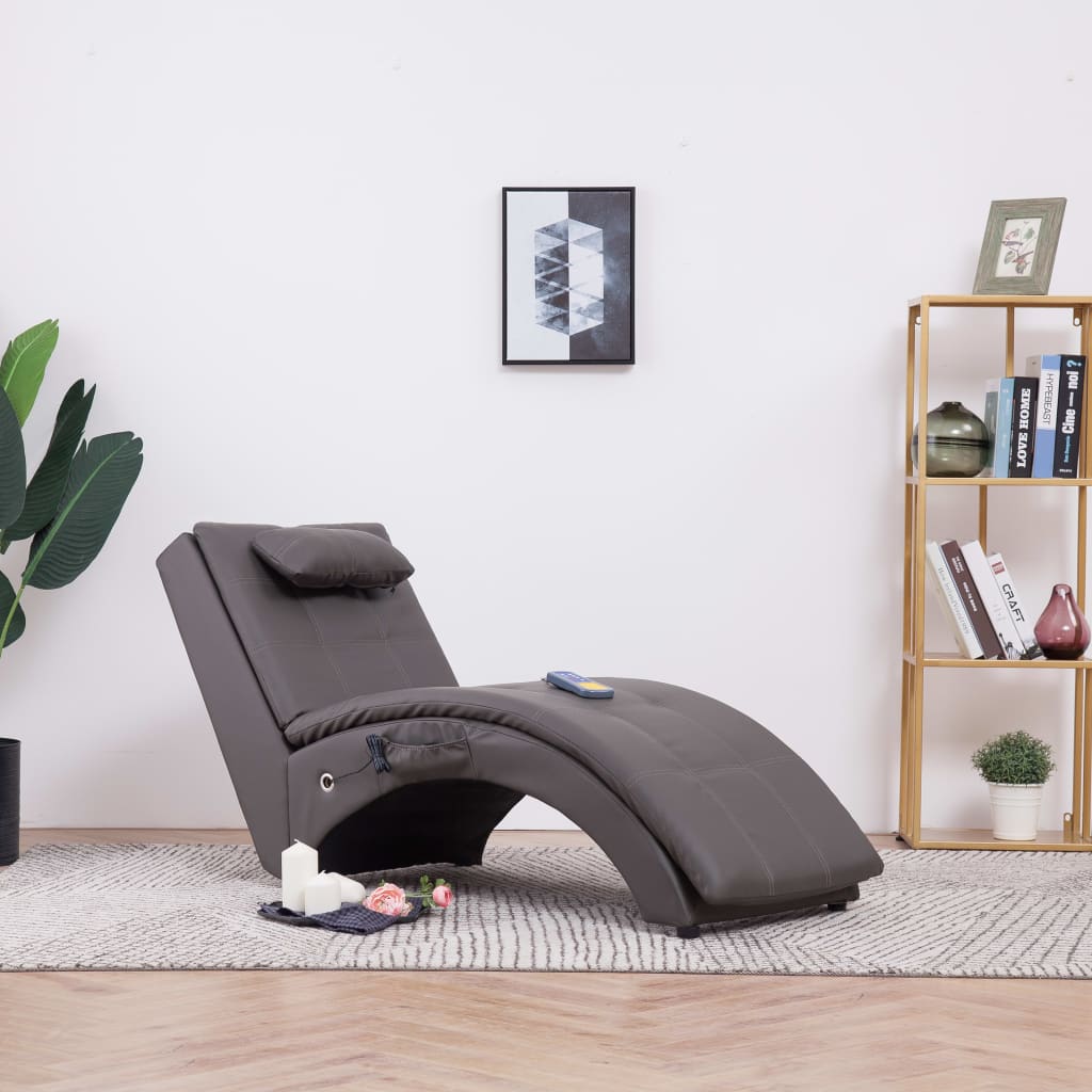 Massage chaise longue met kussen kunstleer grijs is nu te koop bij PeponiXL, paradijselijk wonen!