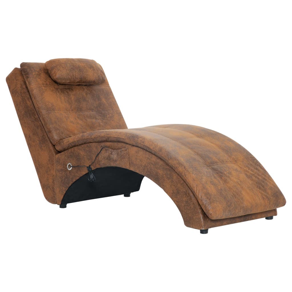 Massage chaise longue met kussen kunstsuède bruin is nu te koop bij PeponiXL, paradijselijk wonen!