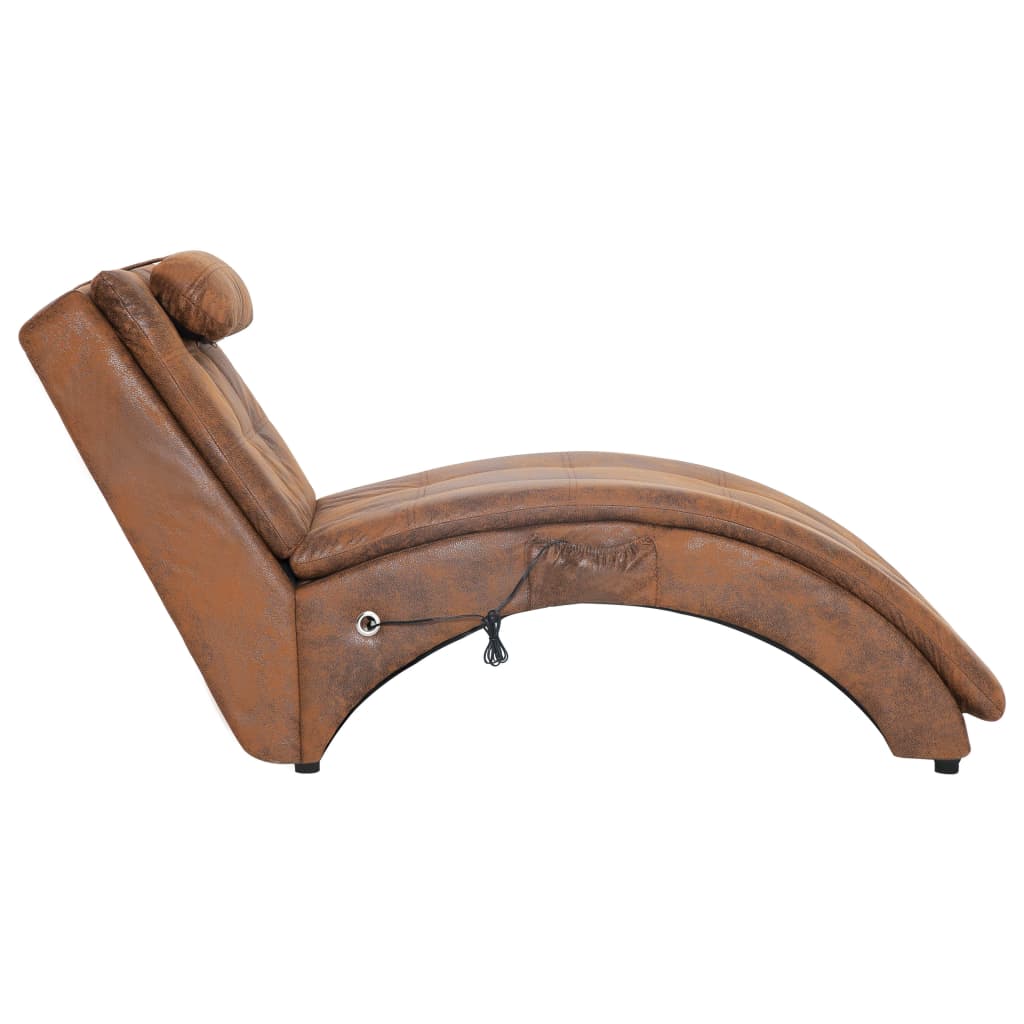 Massage chaise longue met kussen kunstsuède bruin is nu te koop bij PeponiXL, paradijselijk wonen!