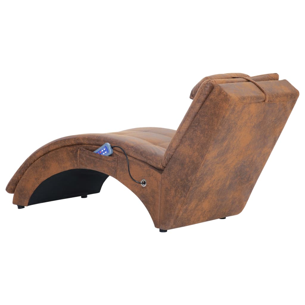 Massage chaise longue met kussen kunstsuède bruin is nu te koop bij PeponiXL, paradijselijk wonen!