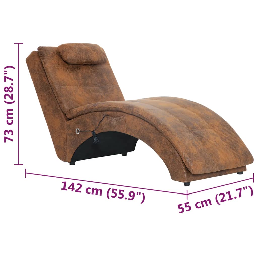 Massage chaise longue met kussen kunstsuède bruin is nu te koop bij PeponiXL, paradijselijk wonen!