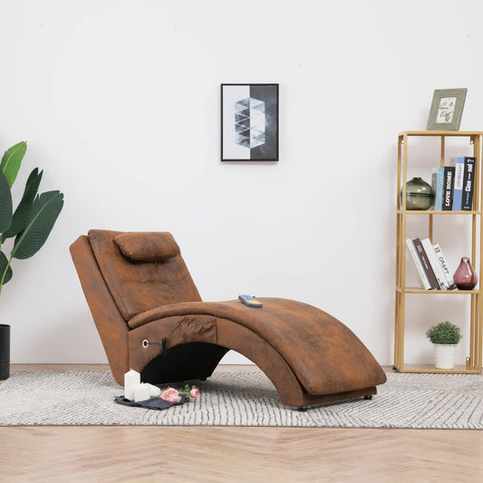 Massage chaise longue met kussen kunstsuède bruin is nu te koop bij PeponiXL, paradijselijk wonen!