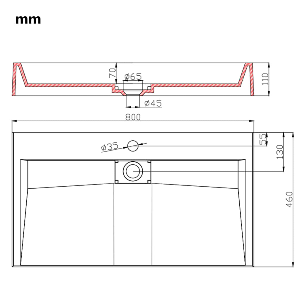 Wastafel 80x46x11 cm mineraal gegoten/marmer gegoten wit is nu te koop bij PeponiXL, paradijselijk wonen!