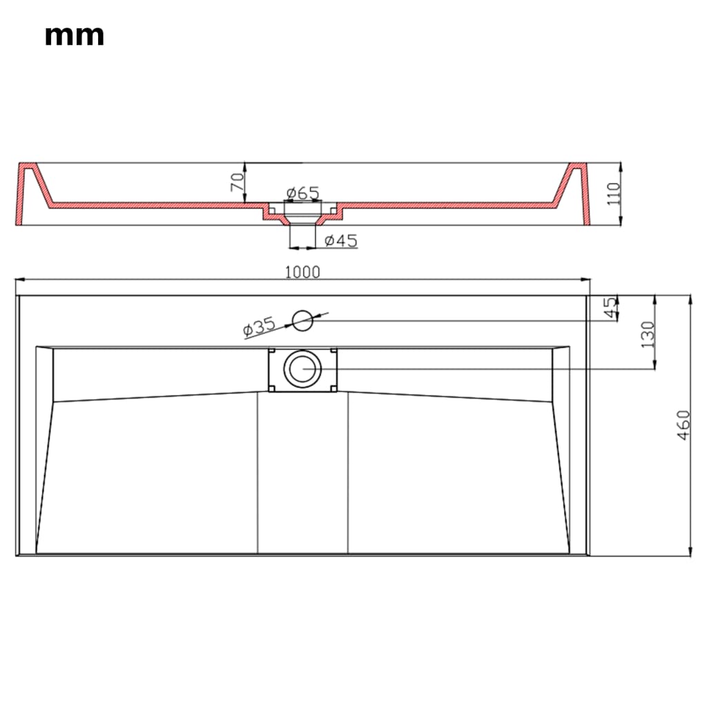 Wastafel 100x46x11 cm mineraal gegoten/marmer gegoten wit is nu te koop bij PeponiXL, paradijselijk wonen!