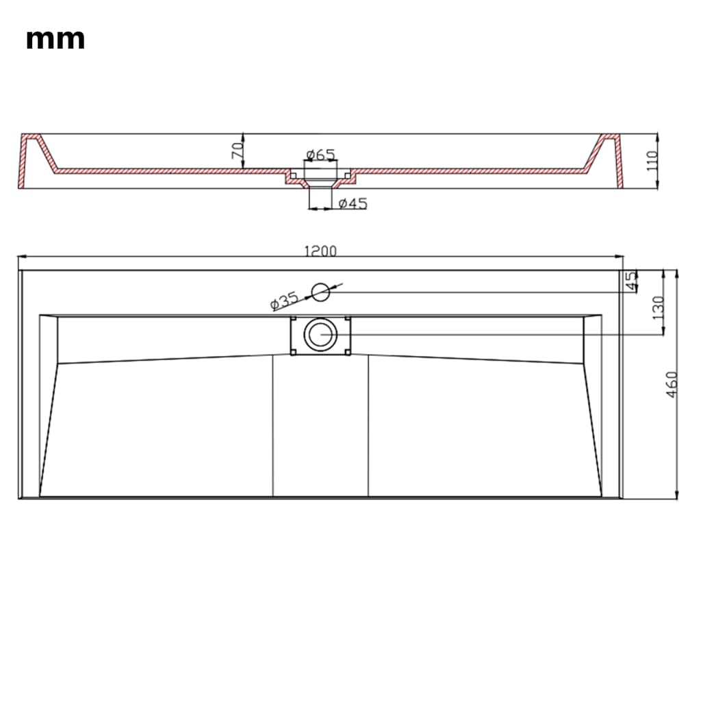 Wastafel 120x46x11 cm mineraal gegoten/marmer gegoten wit is nu te koop bij PeponiXL, paradijselijk wonen!
