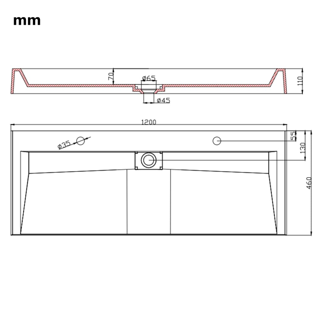 Wastafel 120x46x11 cm mineraal gegoten/marmer gegoten wit is nu te koop bij PeponiXL, paradijselijk wonen!